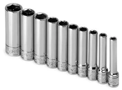 10 Piece 1/4" Drive 6 Point Deep Fractional Chrome Socket Set