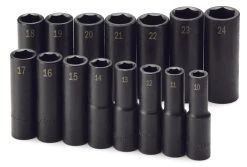 15 Piece 1/2" Drive 6 Point Metric Deep Impact Socket Set