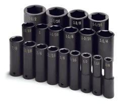 19 Piece 1/2" Drive 6 Point Fractional Deep Impact Socket Set